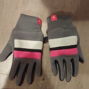 Gray and Pink Striped Tmobile Branded Gloves With Grips And Clasp, Unused
